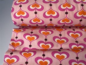 Bomuldsjersey - blid pink med retro hjerter